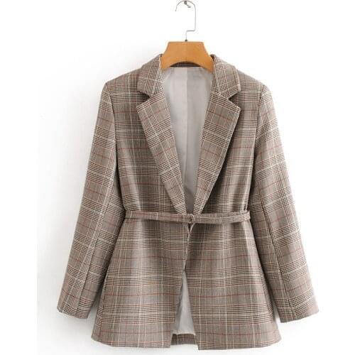 DOUJILI Fashion Vintage Ladies Office Coat Jacket High Quality Long Sleeve Lattice Coat Suitable For Spring And Autumn