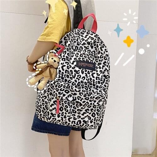 Fashion Leopard Backpack for Women College Student School bag Kawaii Stripe lady travel backpacks Teenage Girls book Mochilas