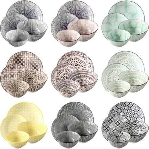 Ceramic Plate Bowl Set 4 Pcs / Combo Underglaze Round Shape Porcelain Tableware Support Oven Dishwasher CZY1017-4S