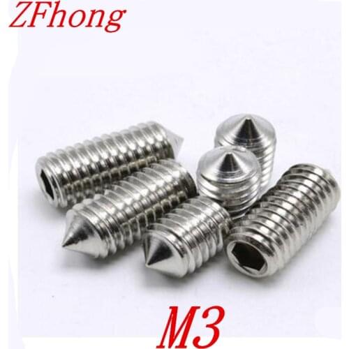 500PCS DIN913 M3*3/4/5/6/8/10/12 m3 Stainless steel cone point hex socket set grub screw