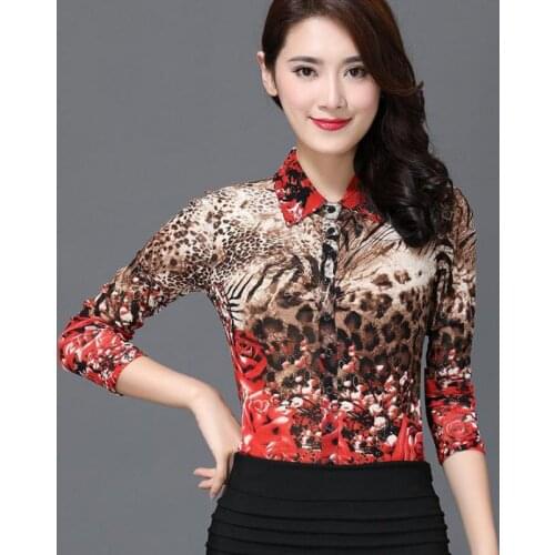 Fall Spring Fashion Womens Leopard Floral Pattern Full Sleeve Cardigan Mesh Blouse , Stretch 3XL 4xl Summer Blouses For Women