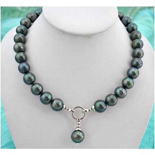 Women Gift Freshwater Wedding Woman Jewelry 10-12mm Black Green Real Pearl Choker Necklace Natural Freshwater Pearl Handmade