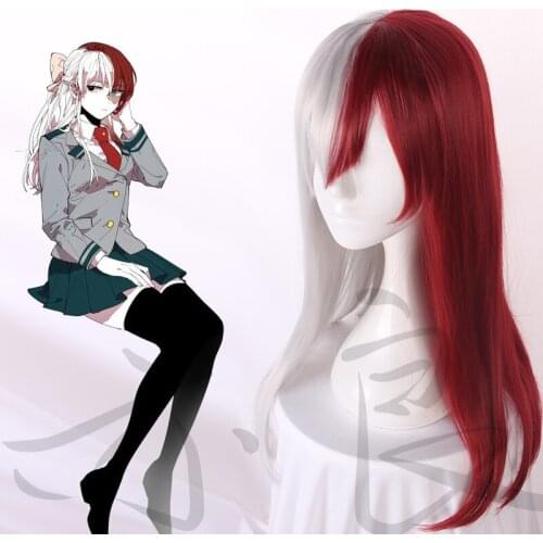 Newest My Hero Academia Unisex Long Wig Cosplay Hero Academia Red and White Hair Costume Halloween Party Lolita Wig