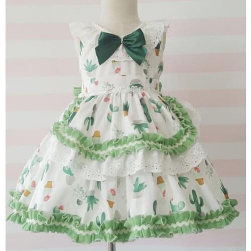 Spanish palace style baby girl Lolita princess dress for kids bow small fresh printed ball gown birthday party dress