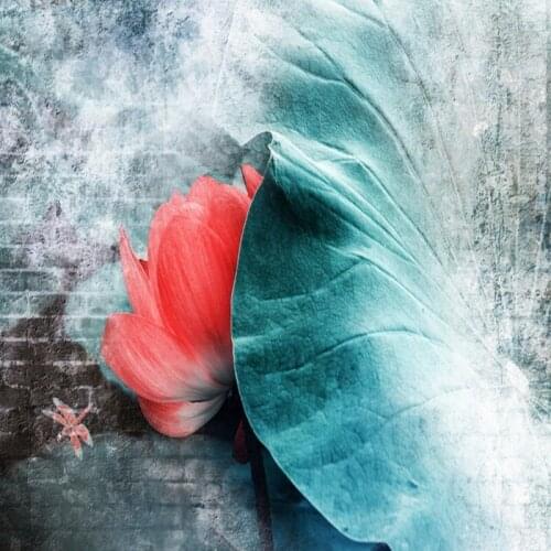 Dropship Colomac Flower Wallpaper New Chinese Style Lotus Leaf 3d Brick Wallpaper Wall Mural 3d Bedroom Papel Pintado De Pared