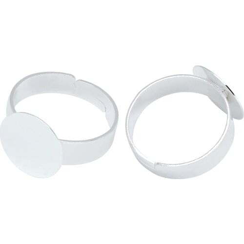 20PCS/lot SilverAdjustable Blank Ring Holder Fit 10/12mm Cabochon Setting Cameo Base Handmate DIY Ring Jewelry Making
