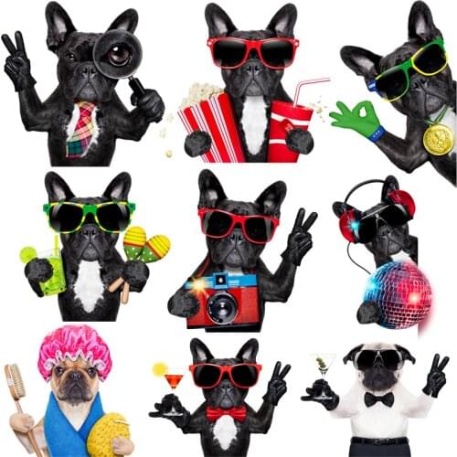 French Bulldogs Dogs Iron on Heat Transfer Printing Patches Stickers for Clothes DIY Appliques Washable Animal Patches Wholesale