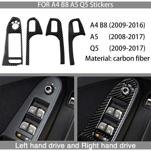 Carbon fiber car interior decoration, door lift button panel decoration, Suitable For Audi A4 B8 A5 Q5 2009-2016 car stickers