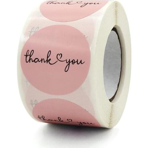 1.5IN Custom Water Pink Labels Thank You Stickers for Kids Seal Paper Scrapbook Stationery Supplies 50PCS