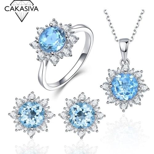 925 Sterling Silver Christmas Snowflake Set Multicolor Zircon Ear Stud Pendant Necklace Womens Wedding Engagement Jewellery