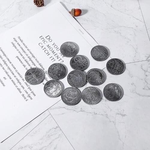 12pcs/lot Twelve Constellations Antique Silver Coin Embossed Cancer Commemorative Coins Love Mermaid Sun God Coin