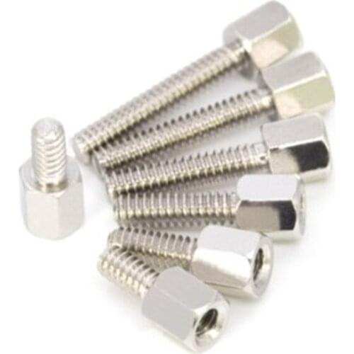 20pcs Brass Copper Nickle-plated #4-40*5+L Hex Standoff Male-Female Spacer Jackscrew for PCB Board Motherboard VGA DVI COM Port