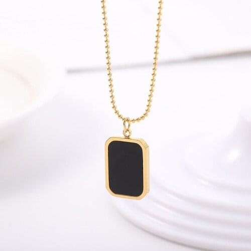 2021 Trendy Geometric Square Pendant Necklace Simple Titanium Steel Round Bead Chain Engraved Inspire Letter For Women Men