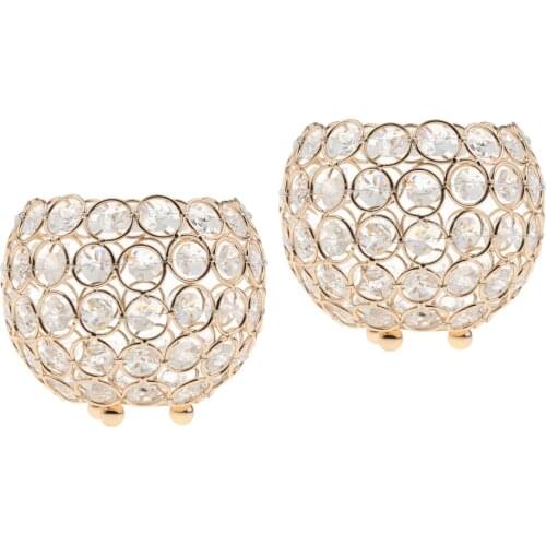 2x Golden Crystal Candle Holders Candleholder Table Centerpiece Ornaments Wedding Party Supplies Office Ornamnet 12cm Dia