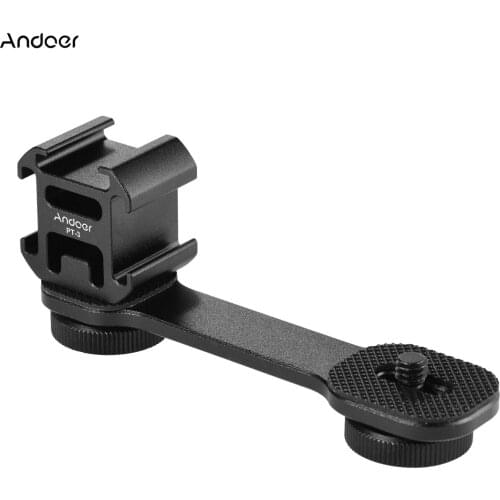 Andoer PT-3 Cold Shoe Mount Camera Light Microphone Holder with 1/4 Inch Screw Holes for Stabilizer Tripod