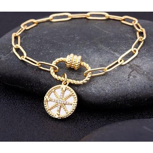 Cubic Zirconia Shell Adjustable Bracelet Chain Lock Design Bangle For Women Brilliant CZ Gold Color Jewelry Wedding Party Gift