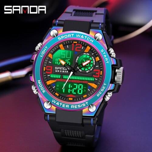 SANDA Top Brand Men Watch For Men Clock Dual Display Outdoor Military Sports waterproof S shock Symphony bezel Men Watch