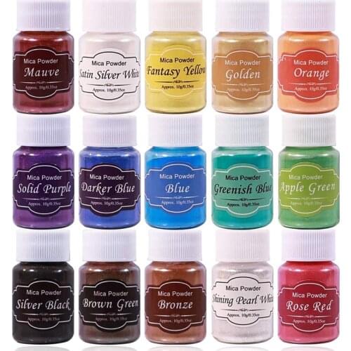 DEWEL 15 Colors Epoxy Resin Pigment Mica Powder Soap Making Pearlescent Powder Eyeshadow Pigment for Nail Art , Dyes ,Lipgloss