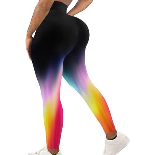 European American Slim Stretch Abstract Ink Pattern Tie-Dye Print Sports Trousers Leggings Peach Hip FItness Large Size Pants