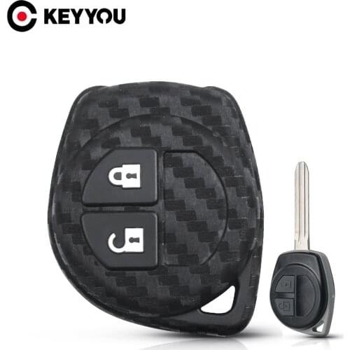 KEYYOU Carbon Silicone Car Key Case For Suzuki SX4 Swift Grand Vitara Liana Jimny Samurai Carbon Fiber Cover Styling 2 Buttons