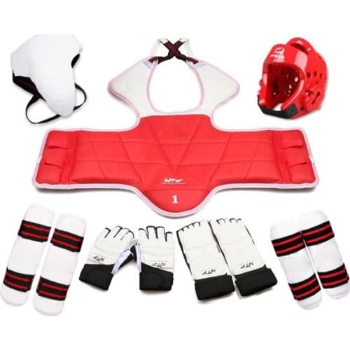Adults Children Karate Chest Leg Protector Uniform Set WTF Palm Gloves Taekwondo Helmet Kids MMA Body Guard Sparring Equipment