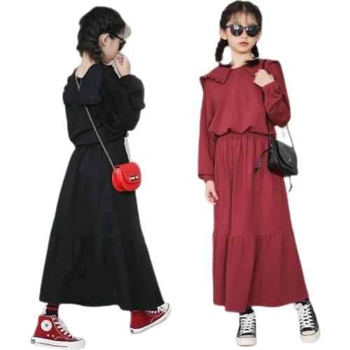 Dress Sets Girl Outfits Fashion Children Dress Cotton Sets Kids 2-piece Suits Baby Long Sleeve Tops + Long Skirt Solid Suits