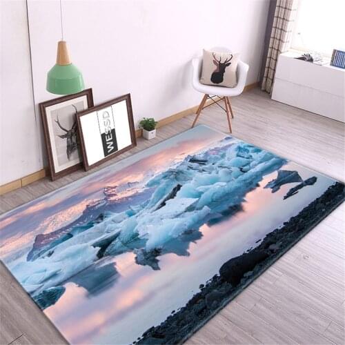 3D Glacier Landscape Carpet Living Room Rug Soft Flannel Sponge Bedside Floor Mat For Children Room Decoration Bedroom Teen Room