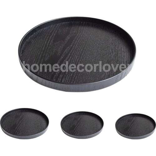 Round Wooden Plate Food Snack Serving Trays Salad Bowl Platter Black 21/24//2730cm