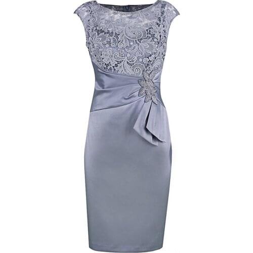 Real Photo Short Sheath Mother of the Bride Dresses Cap Sleeve Lace Satin Knee Length Party Dress Wedding Guest Gowns Custom