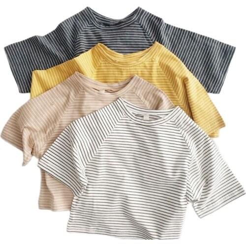 Summer 2021 Toddler Boys And Girls Short-sleeved Striped T-shirt Childrens Half Sleeve Tops Baby Loose Korean Version Clothes 7