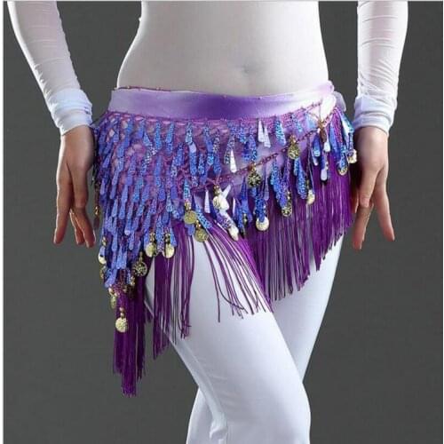 Hot Sales Belly Dance Hip Skirt Scarf Wrap Waist Belt Bling Golden Coins Sequins Tassels
