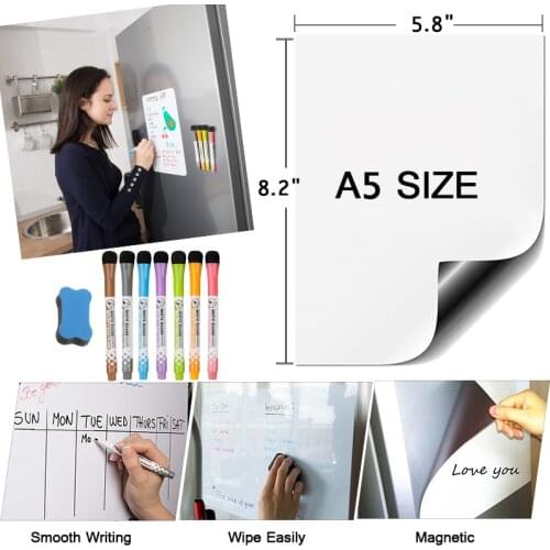 Magnetic Whiteboard Dry Erase Board Fridge Magnet White Board Writing Memo Messages Teaching Planner Write Delete File A5 size