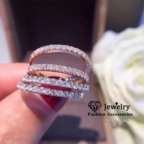 CC S925 Silver Small Cute Ring Rose Gold White Gold Fashion Simple Jewelry Austrian Crystal Row Diamond Rings For Women CC505