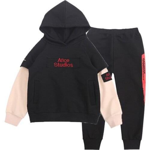 Menoea 4-16Years Children Clothing Sets 2020 Boys Autumn Active Outfits Letter Patchwork Sleeve Hooded Pants Boys Clothes Suits