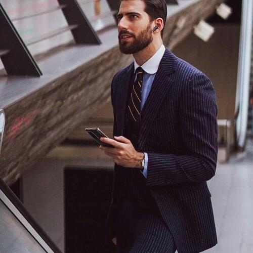 British Style Pinstripe Mens Coat Suits Customize Winter Groom Wedding Tailored Party Prom Business Blazer (Jacket+Pants)