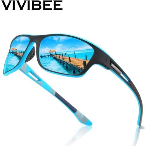 VIVIBEE Sports 100% Polarized Sunglasses For Men Hiking Goggles Sport 2021 UV Protection Climbing Blue Mirror Lens Shades