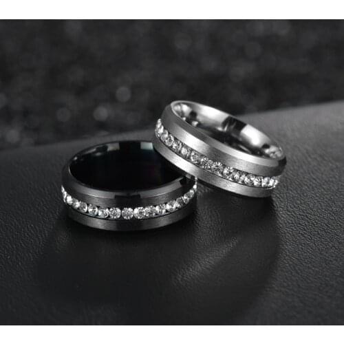 Mens 8mm Wide Stainless Steel Single Row Full Diamond Zircon Ring For Women Engagement Wedding Band Promise Jewelry Size 6-13