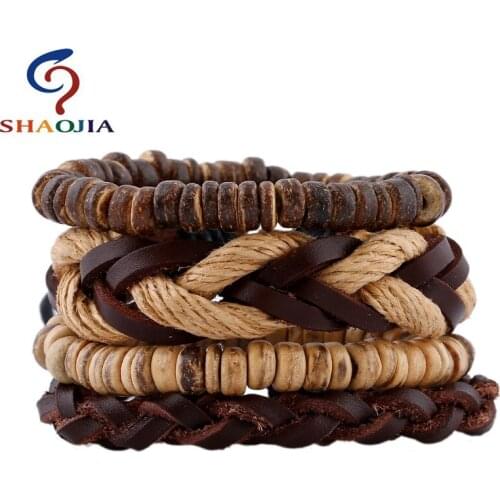 Men Leather Bracelet Punk Braided 1 Sets Multilayer Braided Wristband Bracelet Men pulseira Bracelets & Bangles