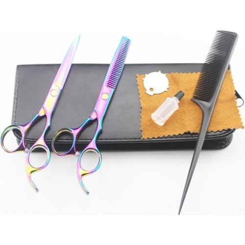 904# One Set Suit Hairdressing Scissors 6.0'' 17.5cm 9CR Stainless Steel Barbers Cutting Scissors Thinning Shears Hair Scissors