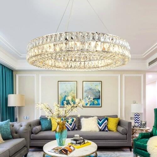 NAVIMC Modern Chandelier Lighting For Dining Room Round Chrome Crystal Lamp Living Room Kitchen Island Suspension LED Lustre