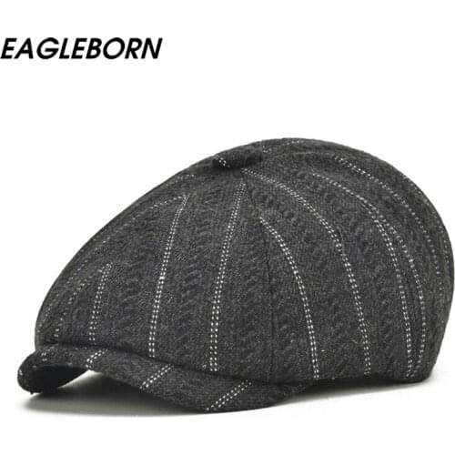 2021 New Men Women Woolen Striped Embroidery Duck Tongue Beret Fashion Casual Shade Painter Octagonal Cap Classic Visors Hat