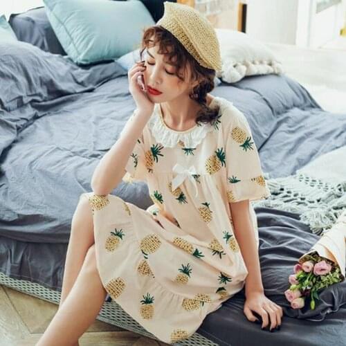 Fresh sweet night dress women new short sleeve cotton nightgown female plus size nightwear girls sleepwear nightshirt M-3XL