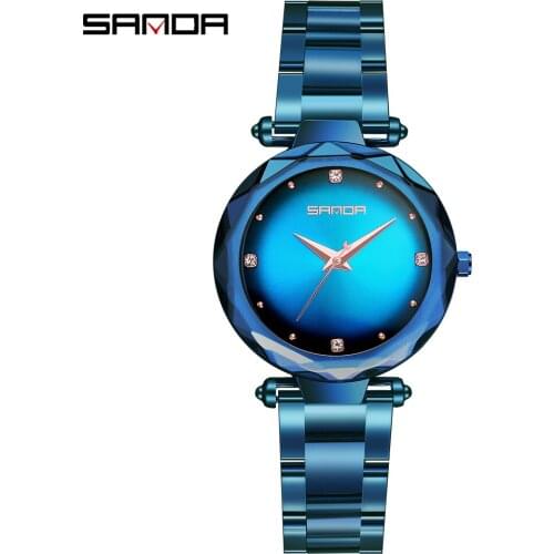 SANDA 2020 Brand New Waterproof Women Watch Graceful Crystals Decoration Quartz Wristwatch Slender Strap Relogio Feminino 1004
