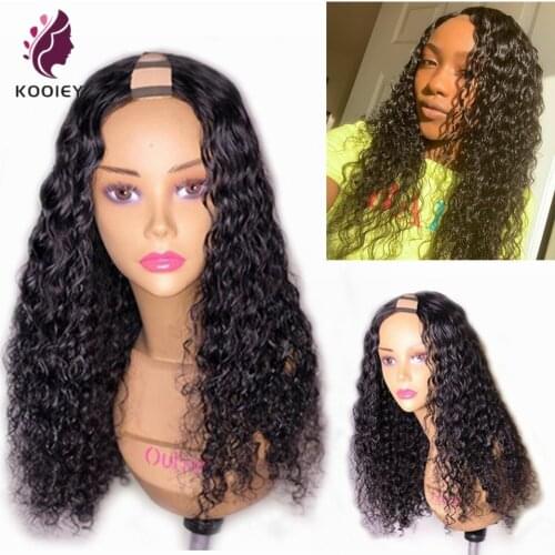 U Part Wig Human Hair Wig 150% Density Deep Wave Curly Glueless Wig Brazilian Remy 2x4 Middle U Part Human Hair Wig