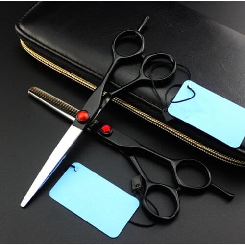 Professional japan 440c 6 inch black hair scissors set cutting barber makas haircut salon thinning shears hairdressing scissors