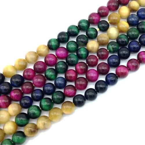 Hot Sale Colorful Tiger Eye Stone Beads 10 mm 12 mm Mixed Colors String Round Loose DIY Making Jewelry Supplies