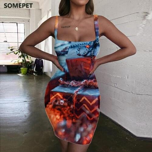 SOMEPET Christmas Dresses Women Gift Halter Sleeveless Novel Sundress Harajuku Bodycon Dress Womens Clothing Summer New