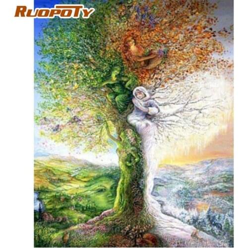 RUOPOTY Framed Abstract Tree Painting By Numbers For Adults Home Wall Decoration Oil Paint On Canvas Handpainted Home Decor