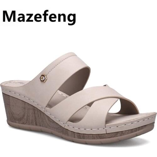 2021 Summer Women Wedge Sandals Premium Orthopedic Open Toe Sandals Vintage Anti-slip Leather Casual Female Platform Retro Shoes