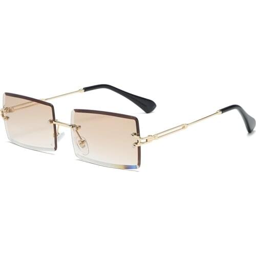 Vintage rectangular Rimless frame Sunglasses Fashion Women Men Hot Brand Design Gradient Trendy UV400 Travel Hiking Sun Glasses